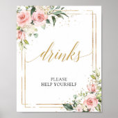 Matig boho blush roze floral gold drink sign poster (Voorkant)