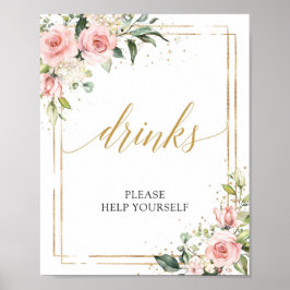 Matig boho blush roze floral gold drink sign poster