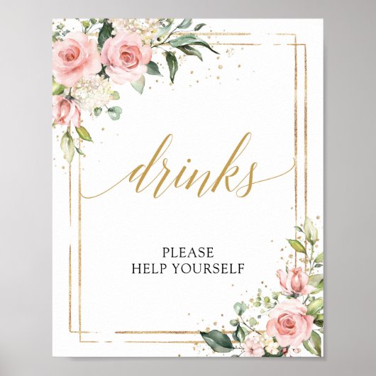 Matig boho blush roze floral gold drink sign poster (Voorkant)