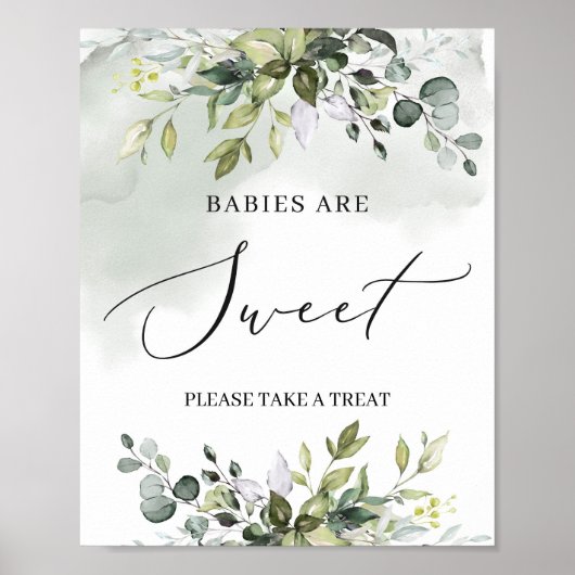 Matig boho groene bladeren baby's zijn zoet poster (Voorkant)