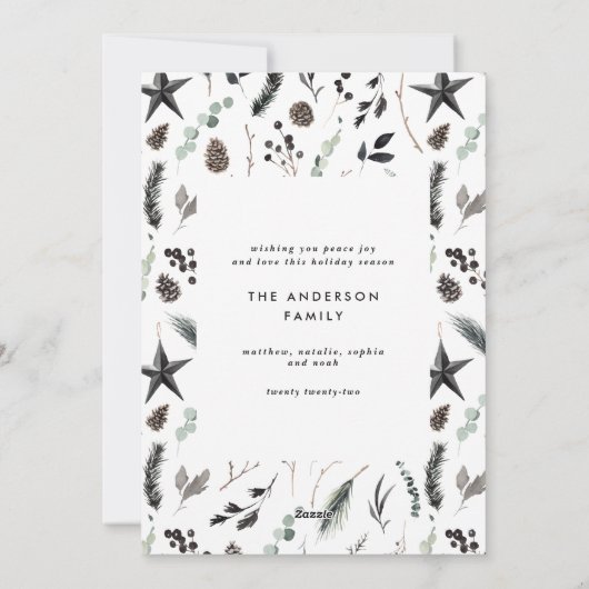 Matig botanisch elegant zwart-wit stijlvol feestdagenkaart (Achterkant)