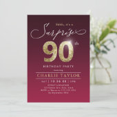 Matig Bourgognig goud verrassing 90e verjaardag Kaart (Staand voorkant)