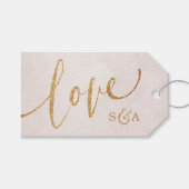 Matig bruin glitter roos goud met liefdesmonogram cadeaulabel (Voorkant (Horizontaal))