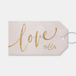 Matig bruin glitter roos goud met liefdesmonogram cadeaulabel