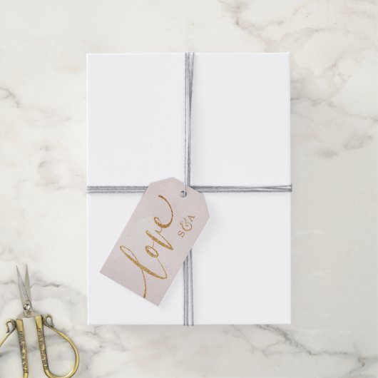Matig bruin glitter roos goud met liefdesmonogram cadeaulabel (Met Touw)