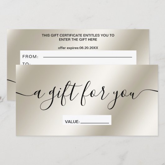 Matig cadeaucertificaat voor metalen gradiënt met  (Voorkant / Achterkant)