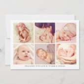 Matig Calligrafie Baby Girl Fotocollage geboorte Aankondiging (Achterkant)