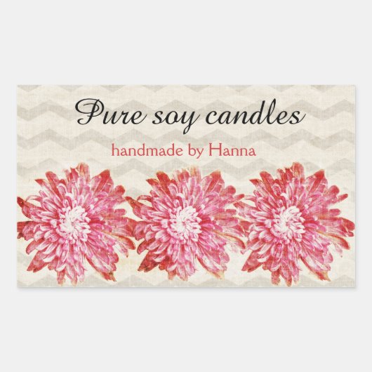 Matig chevron zigzag patroon met roze bloem rechthoekige sticker (Voorkant)