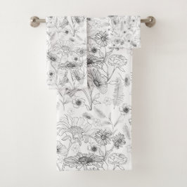 Matig chic black white daisy flower patroon bad handdoek