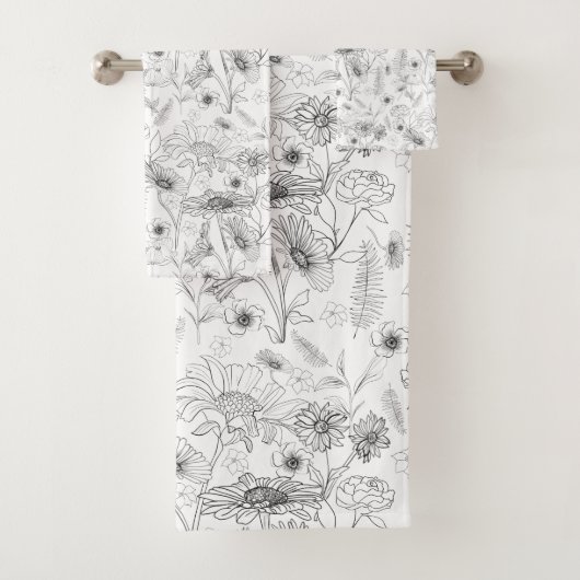 Matig chic black white daisy flower patroon bad handdoek (Insitu)