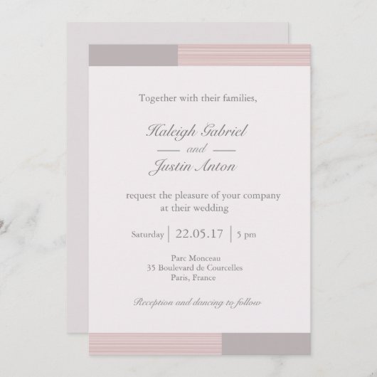 Matig chic blush roze witte strepen bruiloft kaart (Voorkant / Achterkant)