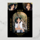 Matig chic boho arch zwart 4 foto-afstuderen folie uitnodiging (Voorkant)