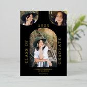 Matig chic boho arch zwart 4 foto-afstuderen folie uitnodiging (Staand Voorkant)