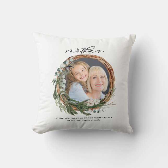 Matig chic elegant leafy wreatfoto moeder kussen (Voorkant)