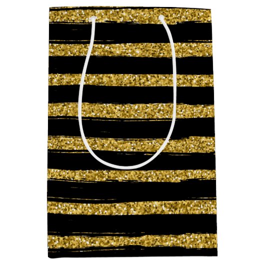 Matig chic elegant zwart en goud medium cadeauzakje (Voorkant)