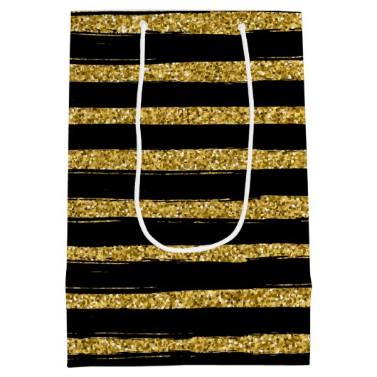 Matig chic elegant zwart en goud medium cadeauzakje (Achterkant)