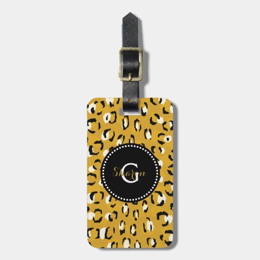 Matig chic gold cheetah printpatroon monogram bagagelabel (Voorkant verticaal)