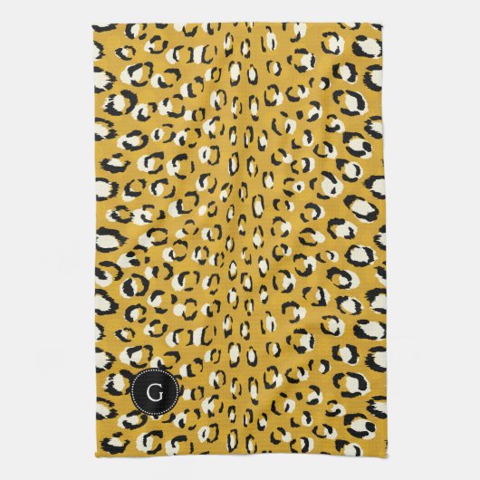 Matig chic gold cheetah printpatroon monogram theedoek (Verticaal)
