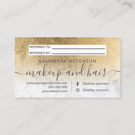 Matig chic gold foil marmer ombre professional aanbevelingskaartje (Achterkant)