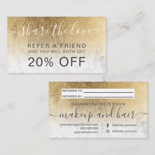 Matig chic gold foil marmer ombre professional aanbevelingskaartje (Voorkant / Achterkant)