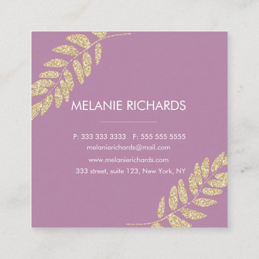 Matig chic gold glitter blad mauve make-up vierkante visitekaartje (Achterkant)