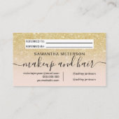 Matig chic gold glitter blush ombre professional aanbevelingskaartje (Achterkant)