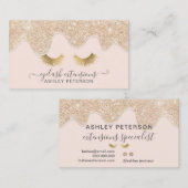 Matig chic gold glitter druppelt blauw roze wimper visitekaartje (Voorkant / Achterkant)