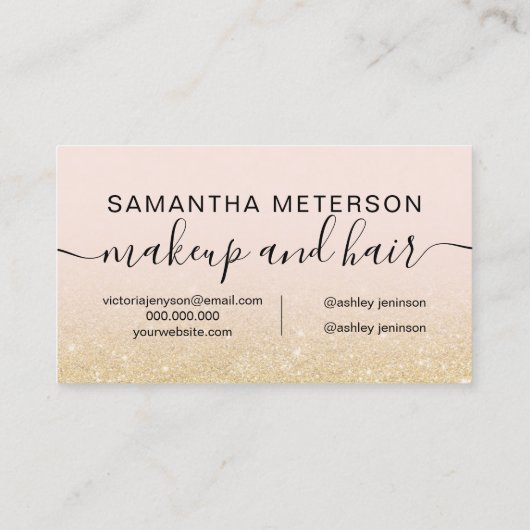 Matig chic gold glitter ombre blush make-up hair visitekaartje (Achterkant)