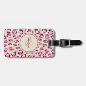Matig chic roze cheetah printpatroon monogram bagagelabel (Voorkant horizontaal)