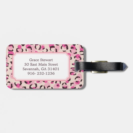 Matig chic roze cheetah printpatroon monogram bagagelabel (Achterkant horizontaal)