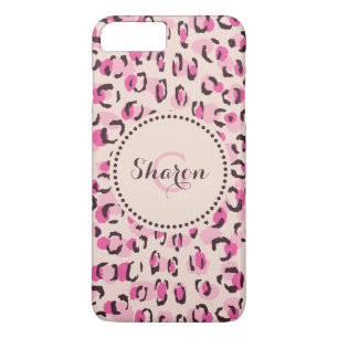 Matig chic roze cheetah printpatroon monogram 	iPhone 8/7 plus hoesje