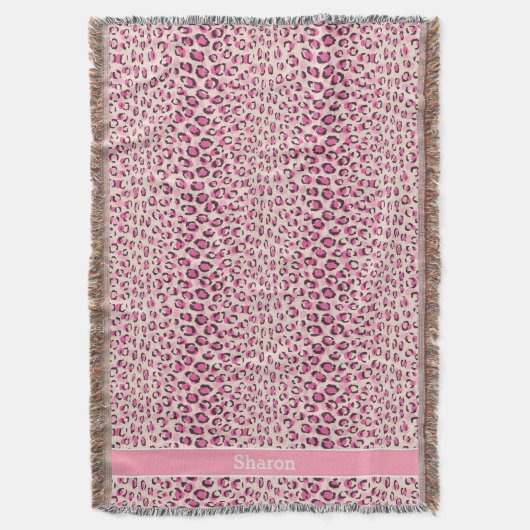 Matig chic roze cheetah printpatroon monogram deken (Voorkant Verticaal)