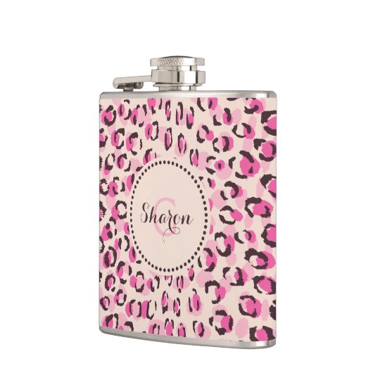 Matig chic roze cheetah printpatroon monogram heupfles (Links)