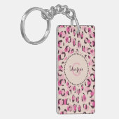 Matig chic roze cheetah printpatroon monogram sleutelhanger (Voorkant Links)