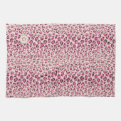 Matig chic roze cheetah printpatroon monogram theedoek (Horizontaal)