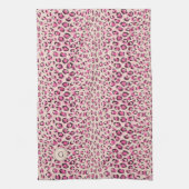 Matig chic roze cheetah printpatroon monogram theedoek (Verticaal)