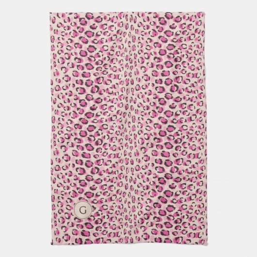 Matig chic roze cheetah printpatroon monogram theedoek (Verticaal)