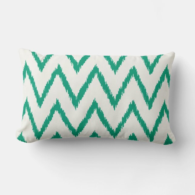 Matig chic textured green ikat chevron patroon kussen (Voorkant)