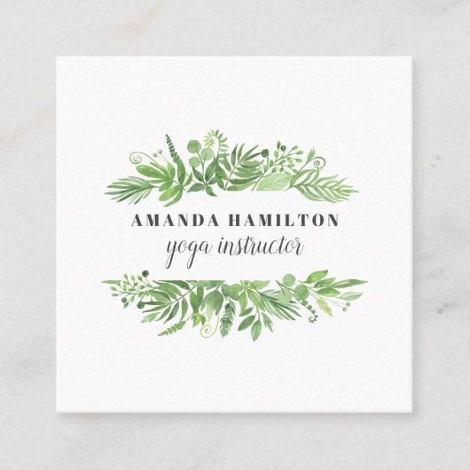 Matig Chic Waterverf wild beadow green foliage Vierkante Visitekaartje (Voorkant)