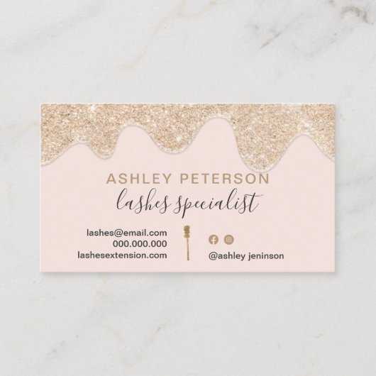 Matig chic yellow goudruppels zweven penseelroze visitekaartje (Achterkant)