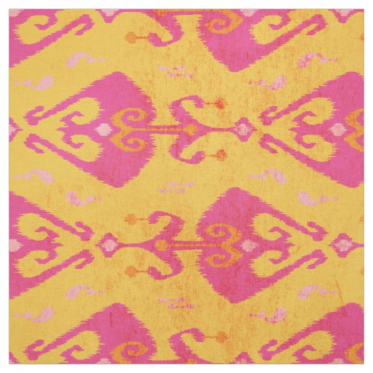 Matig chic yellow roze ikat-patroon stof (Swatch)
