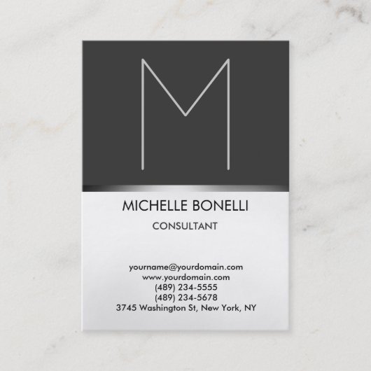 Matig chubby grijs monogram stijlvol visitekaartje (Voorkant)