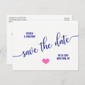 Matig Classy Navy Blue Pink Wedding SAVE DATUM Aankondigingskaart (Voorkant / Achterkant)