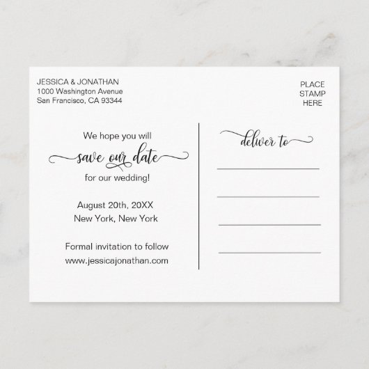 Matig Classy Navy Blue Pink Wedding SAVE DATUM Aankondigingskaart (Achterkant)