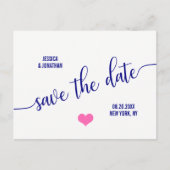 Matig Classy Navy Blue Pink Wedding SAVE DATUM Aankondigingskaart (Voorkant)