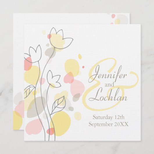 Matig confetti flower — uitnodiging voor een vierk (Voorkant / Achterkant)