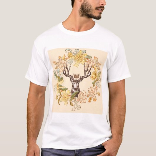 Matig Deer Rustic Roze bloem T-shirt (Voorkant)