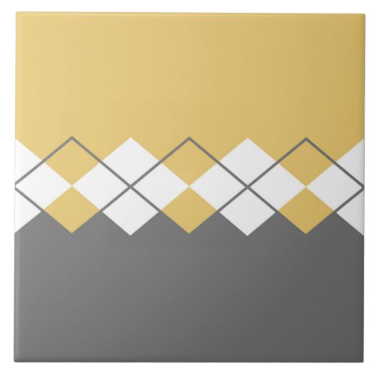 Matig diamantpatroon mosterdgeel, grijs, wit tegeltje (Voorkant)