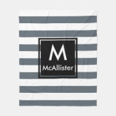 Matig dikke witte strepes zwart vierkant monogram fleece deken (Voorkant)