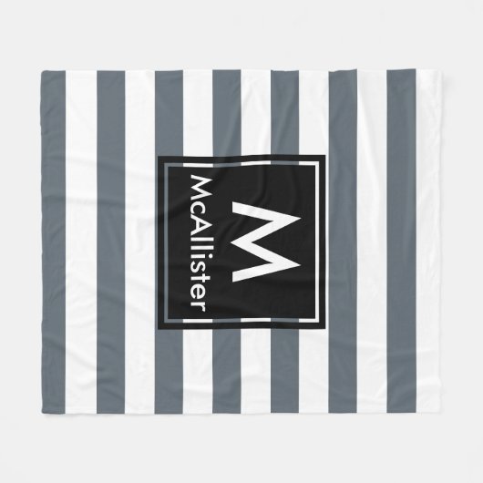 Matig dikke witte strepes zwart vierkant monogram fleece deken (Voorkant (Horizontaal))
